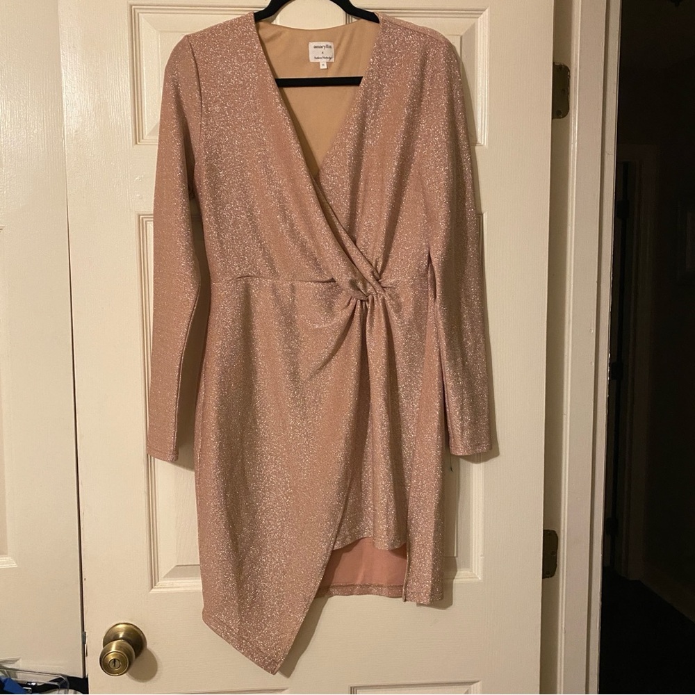 Amaryllis x Ashlee Nichol Shimmer Wrap Dress Women’s Medium Pink Metallic
